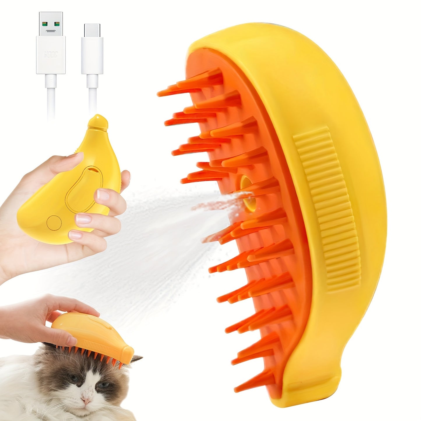 USB Rechargeable Self-Cleaning Steam Cat Brush