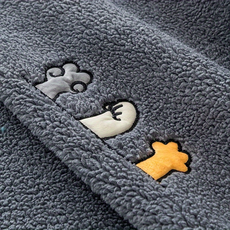 Plush Thick Shearling Sofa Cover with Cute Animal & Bone Embroidery