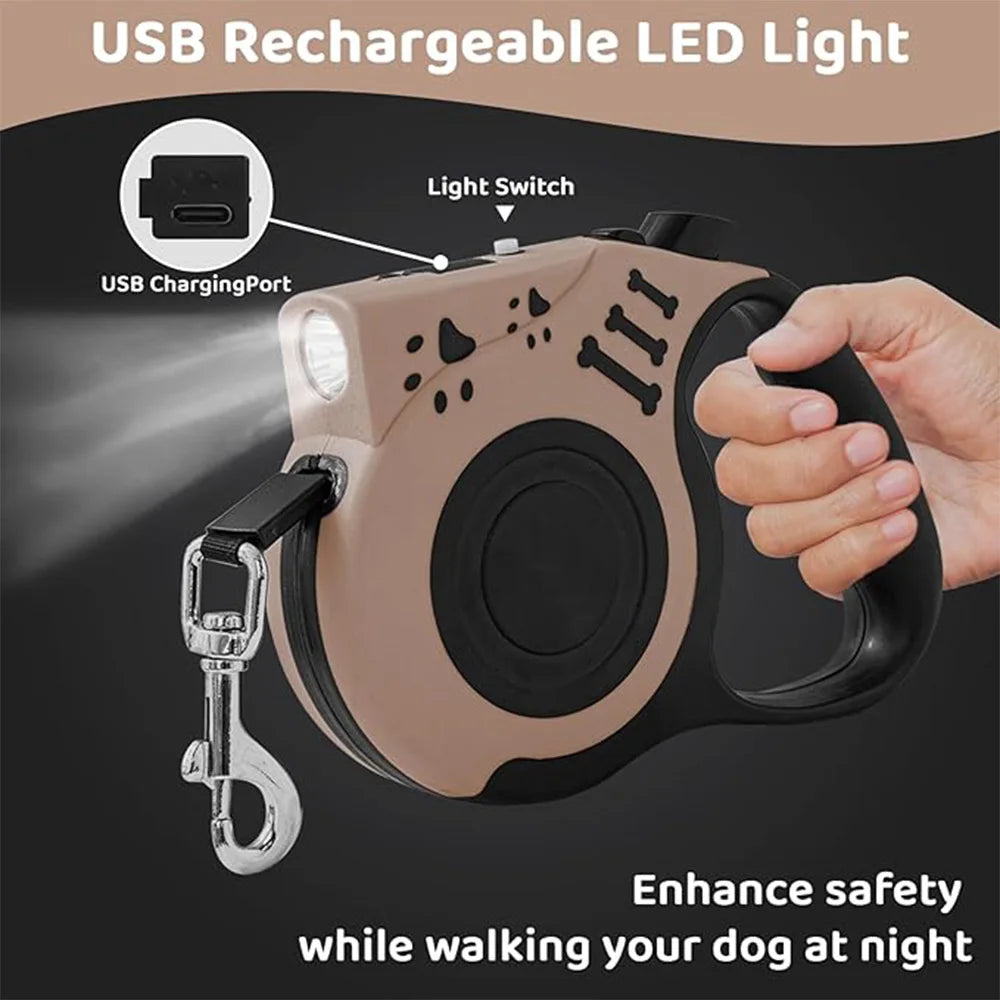 Charging LED lighting traction rope 5-meter automatic retractable dog walking rope
