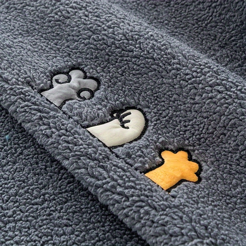 Plush Thick Shearling Sofa Cover with Cute Animal & Bone Embroidery