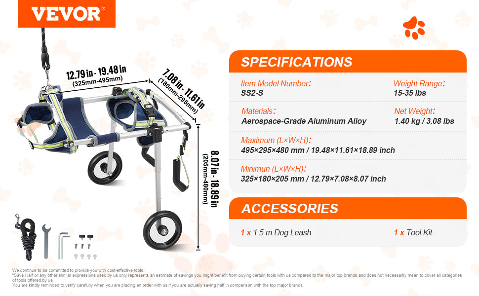 2 Wheels Dog Wheelchair for Back Legs