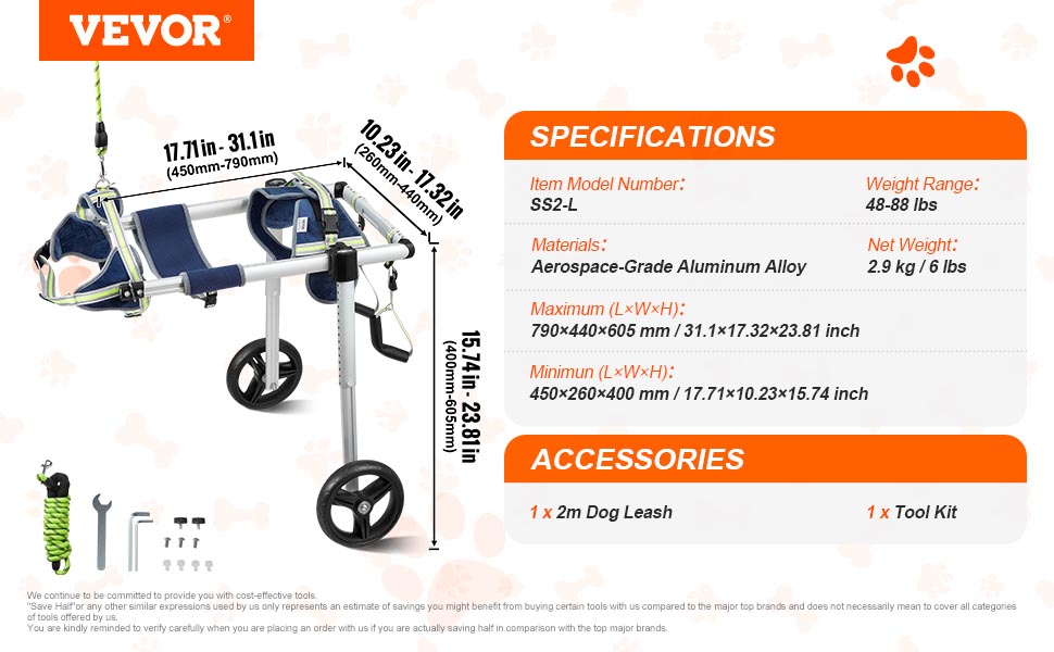 2 Wheels Dog Wheelchair for Back Legs