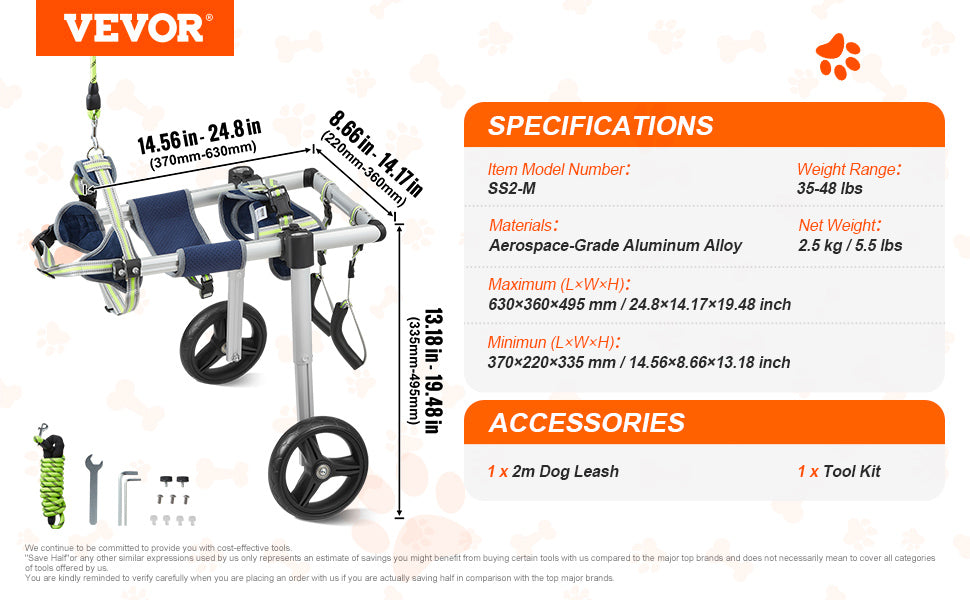 2 Wheels Dog Wheelchair for Back Legs