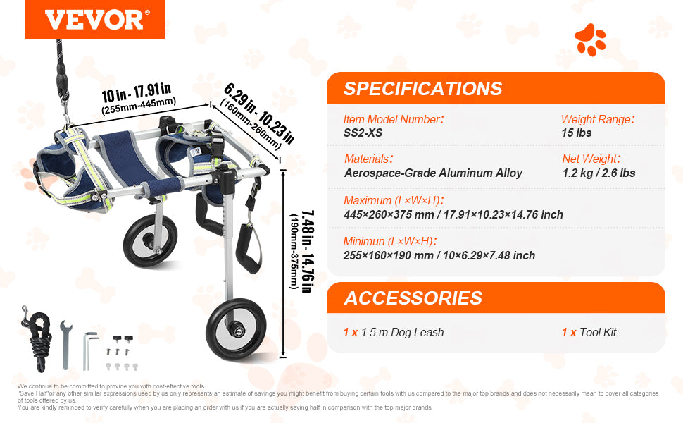 2 Wheels Dog Wheelchair for Back Legs
