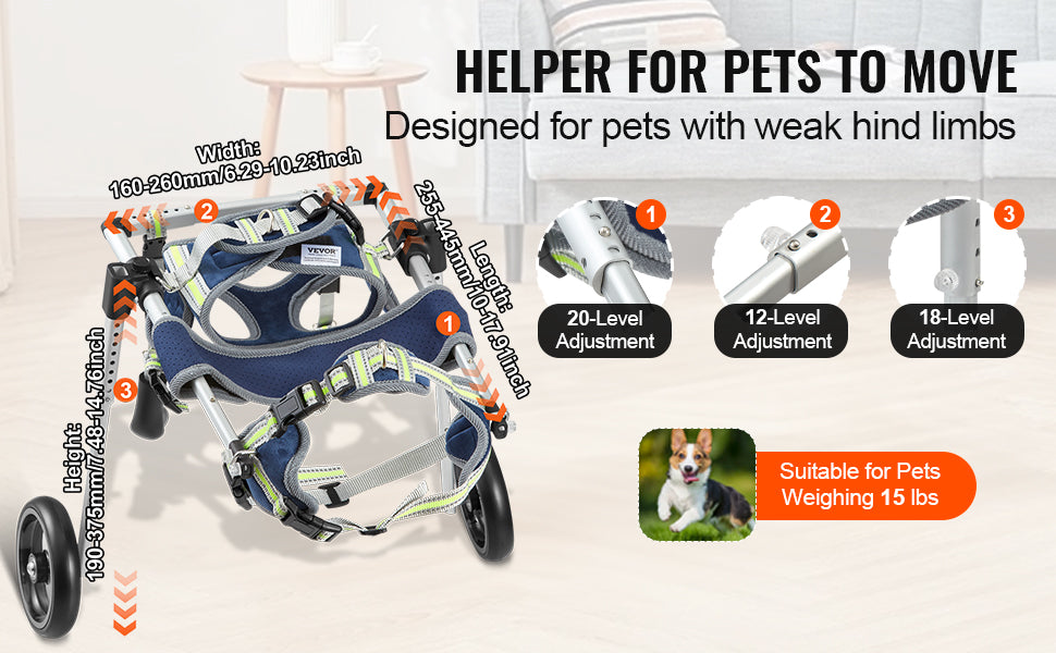 2 Wheels Dog Wheelchair for Back Legs